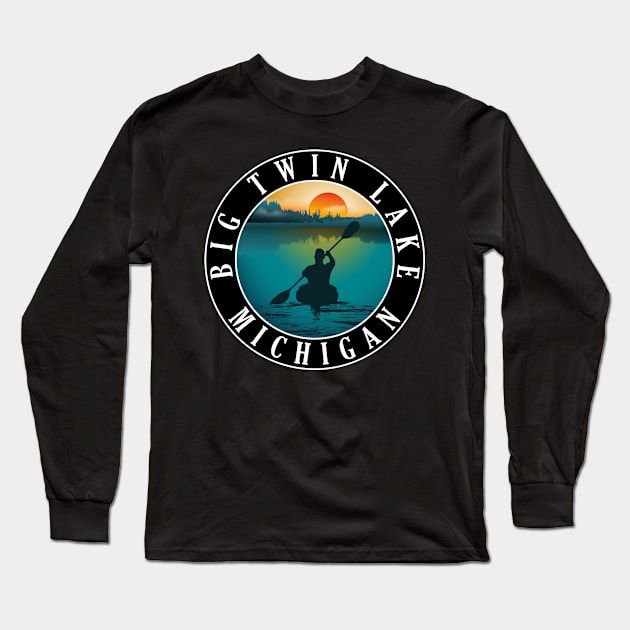 Big Twin Lake Kayaking Michigan Sunset Long Sleeve T-Shirt by BirdsEyeWorks